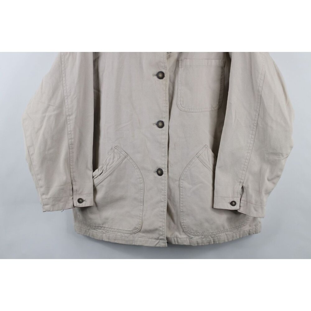 Vtg 90s Streetwear Womens XL Distressed Flannel Lined Chore Barn Jacket Beige - Picture 3 of 15